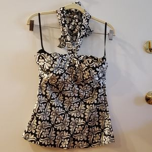 White House black market halter silk black white 6